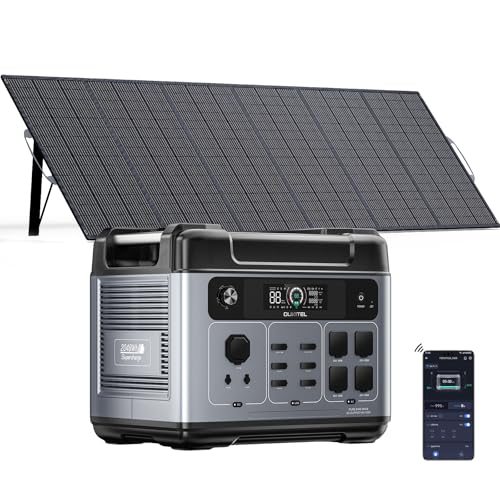 OUKITEL P2001 Plus Generador Solar 2400W con Panel de 500W, Estación de Energía Portátil 2048Wh, Batería LiFePO4, Carga al 100 % en 1.2h, 13 Porte, Power Station para Camping, Caravana y Emergencias