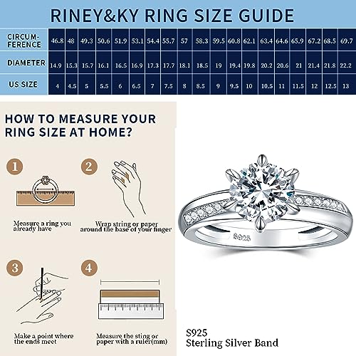 RINEY&KY Moissanite Engagemeng Rings for Women Lab Created Moissanite Rings 18K White Gold Plated Sterling Silver Diamond Ring Promise Rings for Her Anniversary Rings for Women Girls Wife Mother 5