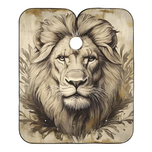 Hezely Vintage Lion Hair Dye Cape, Barber Cape for Adults,Waterproof Salon Cape,Waterproof Hairdressing Styling Hair Cutting, 65