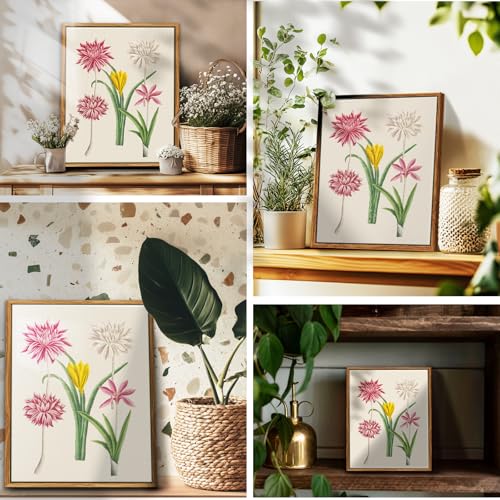 crmotu Vintage Framed Wall Art, Daffodils Floral Botanical Prints, Flower Market Neutral Canvas Artwork, Minimalist Plant Rustic Wall Decor, Modern Home Kitchen Desktop Room Decorations, 12x16inch