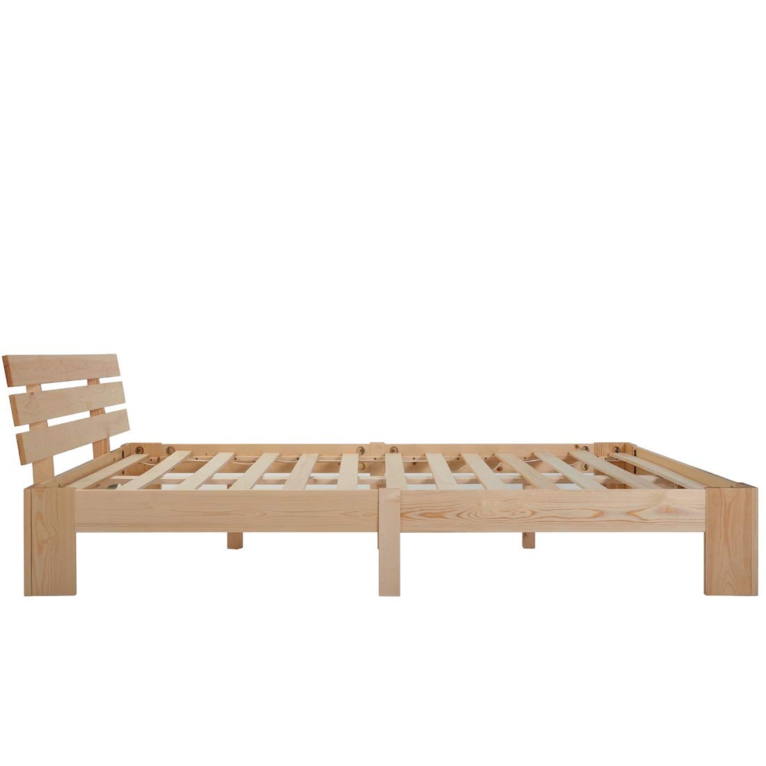 Merax Massivholzbett Holzbett Doppelbett, Bettrahmen aus Holz mit Kopfteil und Lattenrost, 140 x 200 cm, Holzlattenunterstützung, Stauraum unter dem Bett, Schlafzimmermöbel, Eichefarbig