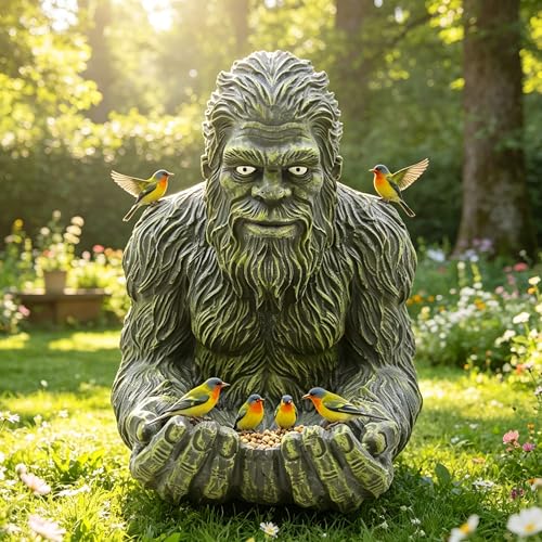 Extra Large Bigfoot Bird Feeder for Outdoors 9.2in Resin Sasquatch Big Foot Birdfeeder Winter Bird Feeding Sculpture Statue Garden Decor Gift for Bird Watchers Gardeners