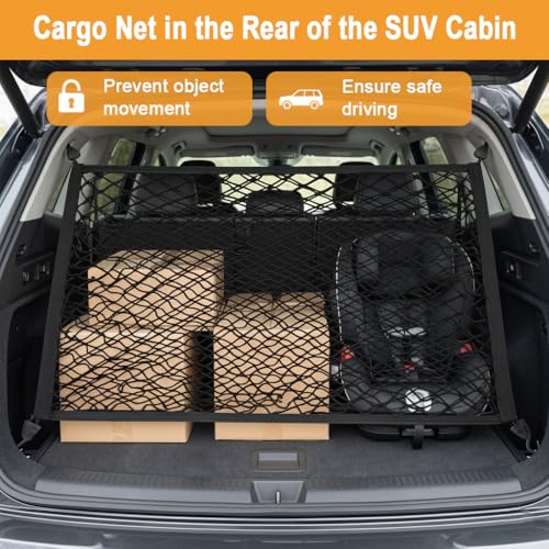 Image of STHIRA Elastic Bungee Cargo Net Car Trunk Shipping Net Mesh Double Layer Stretchy Tie-Down Net with Hooks, Expandable Cargo Mesh with Mounting Accessories, 80x60cm-180-120cm