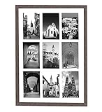 Golden State Art, 13.6x19.7 Distressed Brown Wooden Collage Frame - White Mat - Fits Nine 4x6 Photos/Pictures - Sawtooth Hanger - Swivel Tabs - Wall Mounting - Landscape/Portrait - Real Glass,1 pack