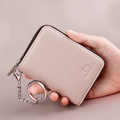 Image of FurArt Zipper Wallet Women, RFID Blocking Credit Card Wallet, Business Card Holder, Compact Size KeyChain Wallet, Beige, small, Classic
