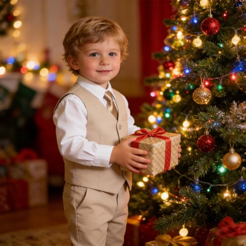 Image of Baby Boy Formal Suit for Toddler Infant Tuxedo Dress Suits | Little Gentleman, Wedding Ring Bearer Outfit, Vest Pants Long-Sleeve Shirt Tie, Birthday Party Christmas Prom, Classic