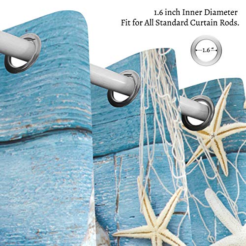 Domiking Blackout Curtain Bedroom Window - Seashells Sand Fishnet Thermal Insulated Curtain Grommet Darkening Drapes Home Decoration For Bedroom Living Room(63X55Inch) #TOP2