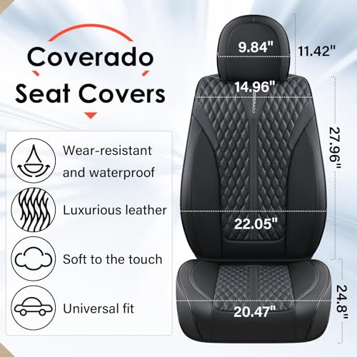 Image of Coverado Car Seat Covers Full Set, 5 Seats Luxury Nappa Leather Seat Covers for Cars, Car Seat Cover Waterproof, Front and Back Car Seat Protector, Black Car Seat Covers Universal Fit for Most Cars