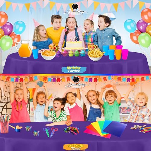 Image of Grandipity 24 Pack Premium Disposable Plastic Tablecloth 84 inch Inch Decorative Round Table Cover - Purple