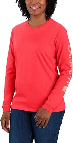 Carhartt - Camiseta de ajuste holgado para mujer, resistente, de manga larga con logotipo estampado en la manga