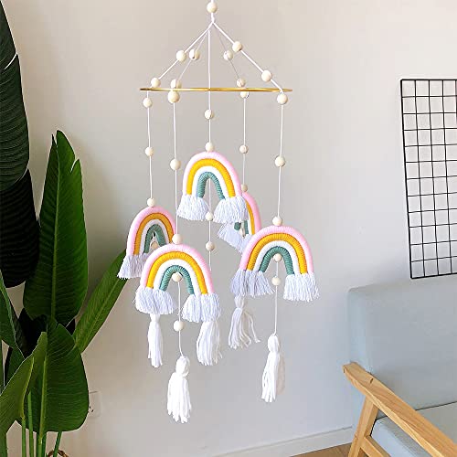 Neutral Baby Crib Mobile,Rainbow Crib Mobile,Nursery Cot Mobile,Macrame Baby Mobile Rainbow Baby Crib Mobile Kids Room Nursery Decor