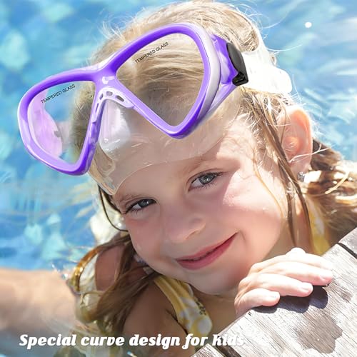 Image of Kids Swim Goggles Snorkel Diving Mask for Boys Girls Ages 5-15, Anti-Fog Swimming Goggles with Nose Cover