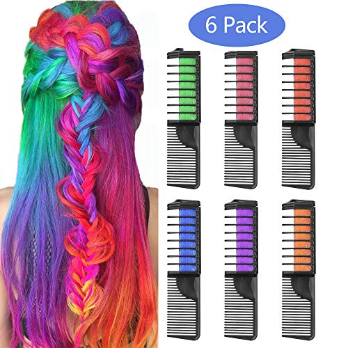 Hair Chalk Comb Temporary Hair Dye Hair Color Brush Glitter Paint for Adults Kids & Children - Boys & Girls Perfect Gift Idea Halloween Set of 6 pcs