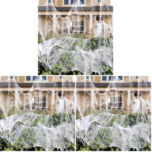 Image of ZPISF 1400 sqft Halloween Spider Webs Decorations with 150 Extra Fake Spiders, Super Stretchy Cobwebs for Halloween Decor Indoor and Outdoor (Pack of 3)