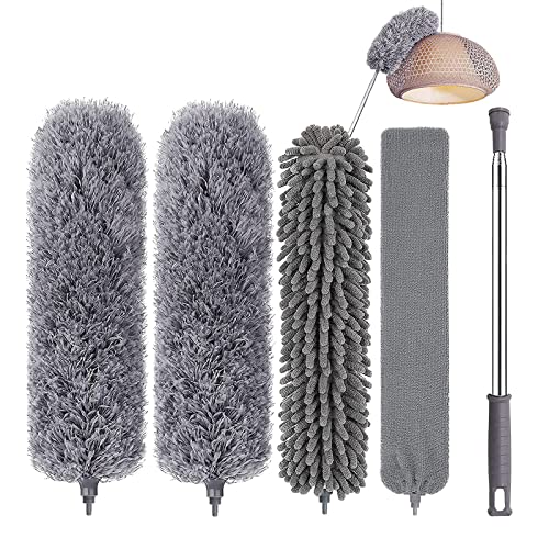 Image of Microfiber Dusters for Cleaning - 5 in 1 Feather Duster Washable Extendable Duster for Cleaning with Stainless Steel Extension Pole, Bendable Dusters Cleaning Kit for Ceiling Fan /Furniture /Cars