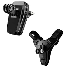 Motorcycle Helmet Chin Strap Mount & CNC Aluminum Windshield Clip Bundle with Extension Arm & 1/4" Adapter Compatible with GoPro DJI Osmo Insta360 Action Cameras