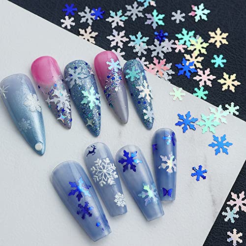 Holographic Snowflake Nail Art Glitters - Winter Nail Art Supplies Sequins - 3D Christmas Nails Glitter Flakes - White Acrylic Nail Confetti Nail Art Decoration Sparkles For Manicure Tips, 12Grids #TOP3