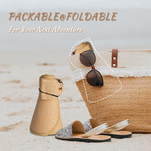 Image of Summer Straw Beach Sun Visor Ponytail Hats for Women Foldable Floppy