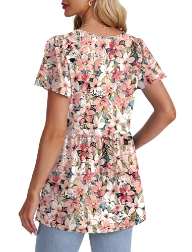 Image of OFEEFAN Womens Summer Tops Babydoll Short Sleeve Shirts Puff Sleeve Peplum Tops V Neck T Shirts