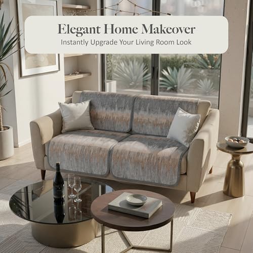 Image of Kuber Industries 2+1 Seater Sofa Cover | Slipcover for Living Room | Thick & Cozy | Non-Slip Comfort Sofa Cover Set | Paradise 1437 - Grey & Brown