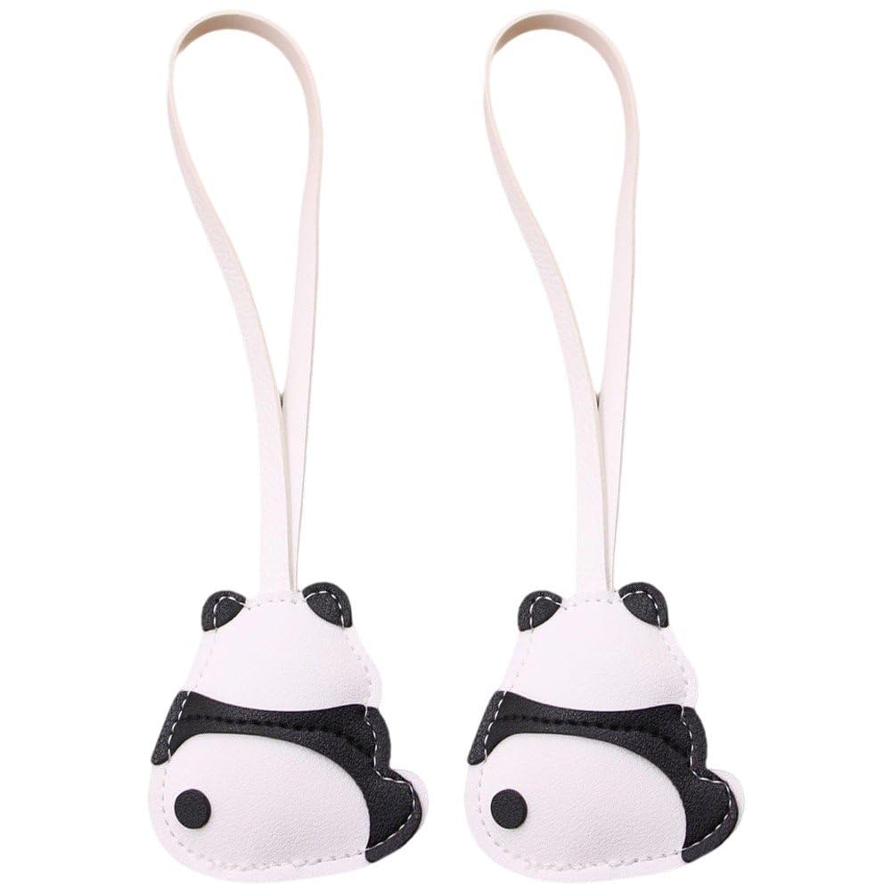 Ppmter 2 Pcs Cute Panda Leather Bag Charm Kawaii Purse Charms Keychain Pendant for Handbags Bags Backpack Car Key Decoration