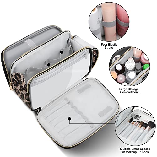 BOOMRICH Large Travel Makeup Bag, Cosmetic Bag, Toiletry Bag for Women, Water-Resistant Leather Toiletry Organizer, Dopp Kit for Toiletries Accessories, Leopard3