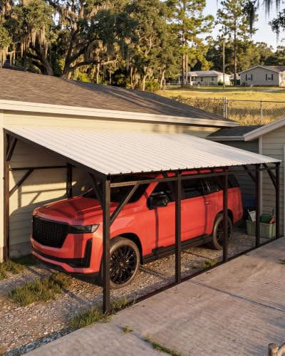 Image of GarveeLife 12x20 ft Wall-Mounted Metal Carport, Lean-to Car Port | Vertical Roof Design / 19-Gauge. Steel Frame / 107 inch to 78 inch Height Clearance for SUV & Pickup