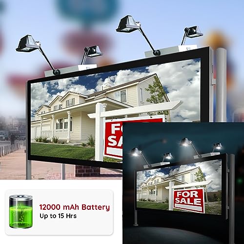 Image of Solar Sign Lights Outdoor, 120 LEDs Solar Sign Light, Waterproof, 12000 mAh Sign Lighting, Billboard Light, Commercial Lights for Real Estate Signs, Business, Advertisement, High Way