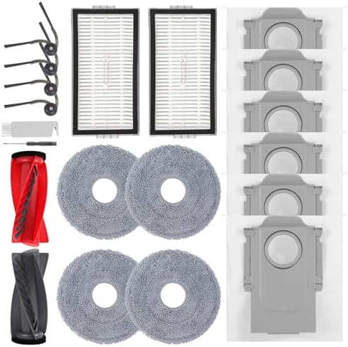 Zubehör für Roborock Saros 10R,Saros 20/20 Neo,Qrevo Edge 2,Qrevo EdgeT | Qrevo 2 Pro,Qrevo Curv 2 Pro,Qrevo CurvX Staubsauger,1 Hauptbürsten,2 HEPA-Filter,6 Staubbeutel,4 Wischtüc