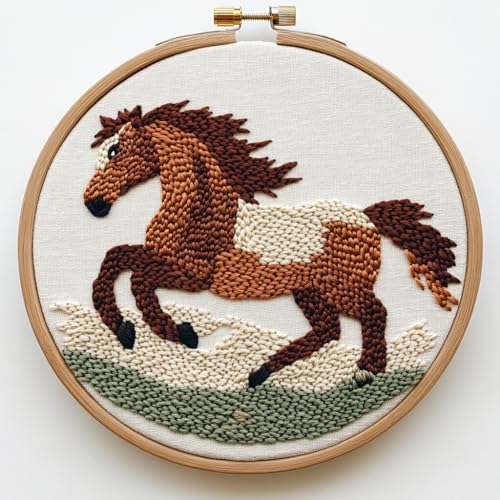 Image of Punch Needle Kit for Beginners - Horse Punch Stitching Kit for Adults, DIY Needle Punch Kits for Art Crafts, Ideal for All Ages, Perfect for Festival Decorations & Gifts