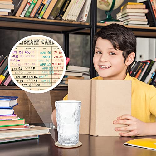 4 Pieces Vintage Library Due Date Card Coaster Set, Gift For Book Lovers Library Decor Coasters Set Book Coasters Drink Coffee Mug Coaster For Book Lovers Writers Women Men (Round) #TOP3
