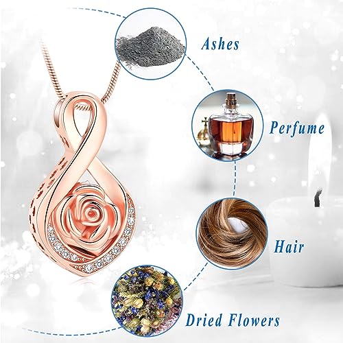 Roseflower Cremation Jewelry for Ashes Infinity Urn Necklace for Ashes Memorial Keepsakes Jewelry for Women Girl Pets Loved One Memorial Jewelry3