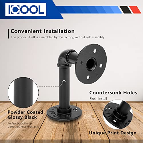 Icool 10 Pack 3/4" Pipe Shelf Bracket, Industrial Wall Floating Shelf Brackets For 8 10 12 14 Inches Board, Heavy Duty Rustic Iron L Shelf Supports For Home #TOP3