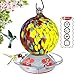 Grateful Gnome - Hummingbird Feeder - Hand Blown Glass - Half Yellow Flowers and Half Wild Flowers Globe - 24 Fluid Ounces Free Bonus Accessories S-Hook, Ant Moat, Brush and Hemp Rope Included