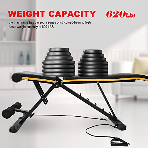 Wonder Maxi Adjustable Bench Weight at Home Workout Bench, Strength Training Bench for Full Body Exercise, Multi-Purpose Foldable Incline Bench with Arm Resistance Bands (Black)