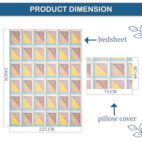 Image of Kuber Industries Cotton 144 TC Double Bedsheet With 2 Pillow Covers | Machine Washable Soft Bedsheet For Living Room, Home & Hotels | Multi Triangular Print - Yellow & Green