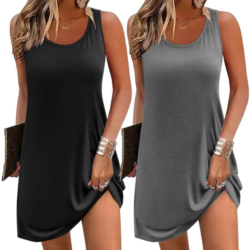 Image of Ekouaer Nightgowns for Women 2 Pack Sleeveless Sleepwear Tank Sleep shirts Chemise Nightshirt S-XXXL