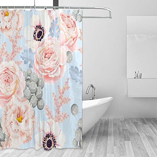Rideau de douche imperméable eustoma tissu polyester floral 60x72 inch beige - 2