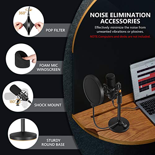Image of Neewer USB Microphone with Stand Kit - 192KHz /24Bit Plug&Play Cardioid PC Condenser Mic with Round Base Mic Stand, Pop Filter and Shock Mount for Computer, YouTube /Gaming Recording /Podcasts /Singing