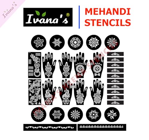Image of Ivana's Set of 32 Pcs Combo Pack, Reusable Mehandi For Hands Henna Tattoo Stencil For Women, Girls and Kids Easy To Use In Just 4 Steps Indian Design Collection, C-2382