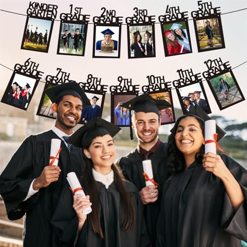 Image of Graduation Photo Banner Decoration 2025 - Photo Banner with inchK-12th Grade inch Sign & 6x4 Inch Photo Pockets - Graduation Party Backdrop for Preschool, Elementary, High School,College Grads 2025