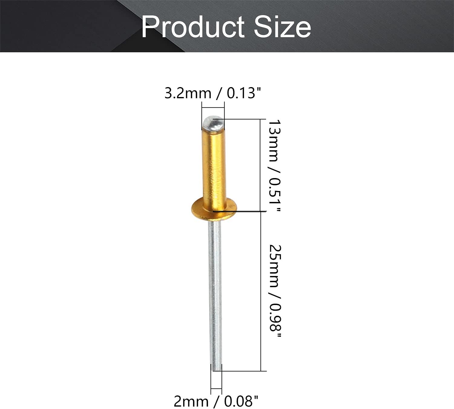 MroMax 1000Pcs 1/8" x 1/2" Aluminum Blind Rivets, 3.2 x 12.7mm Pop Rivets, Aluminum Grip and Steel Mandrel, Domed-head Blind Rivets for DIY/Automotive Repairs/Furniture Gold Tone
