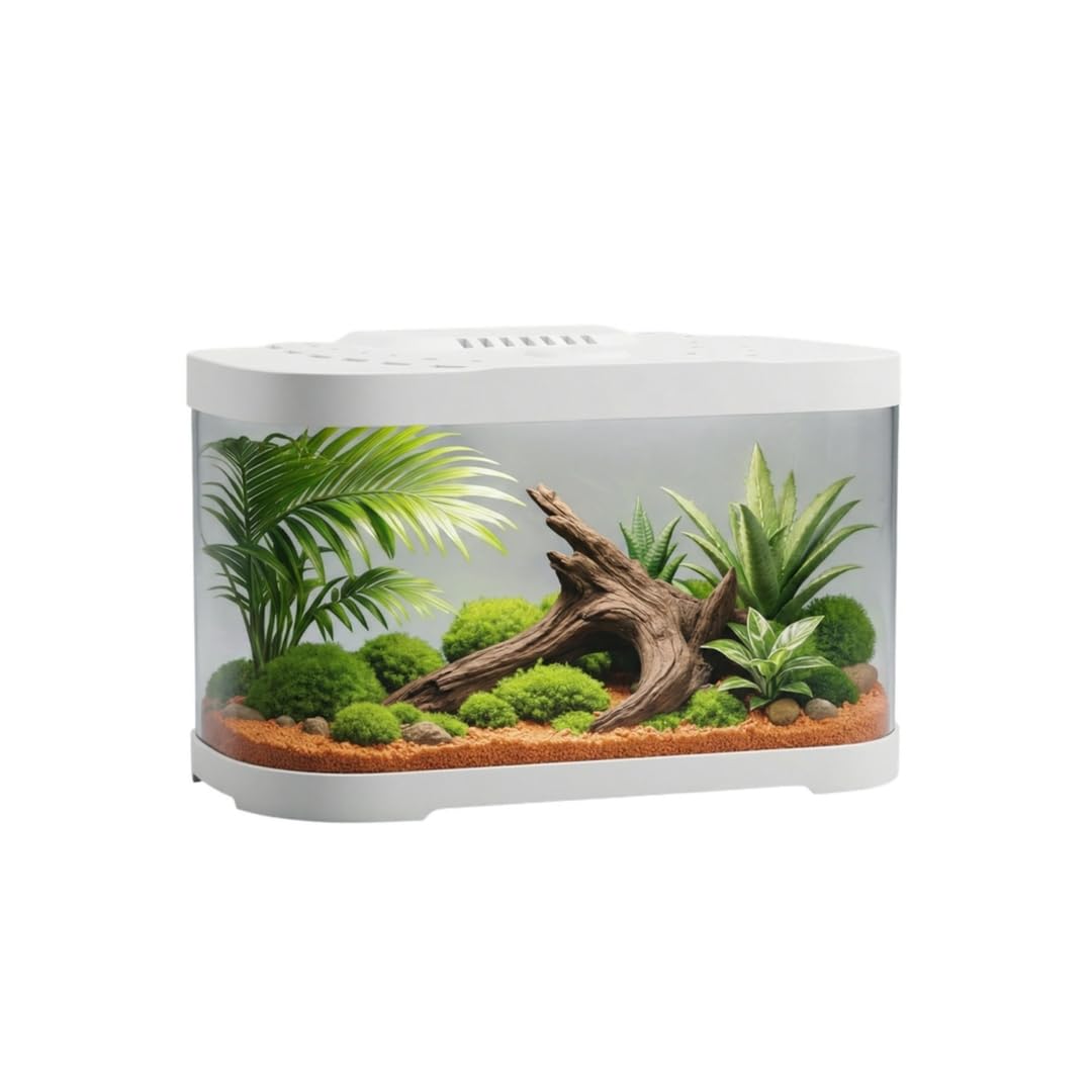 Premium Fish Aquarium Tank with Lid, LED Light & Filter | Modern Round Shape Fish Tank for Home & Office | Stylish Mini Aquarium for Betta, Goldfish, Guppies Size 40 cm 22.7 cm 25.5cm-image-29