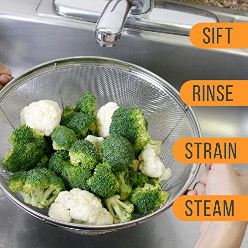 U.s. Kitchen Supply - 3 Piece Colander Set - Stainless Steel Mesh Strainer Net Baskets With Handles & Resting Base - 11" 5 Quart, 9.5" 4 Quart And 8.5" 3 Quart - Strain, Drain, Rinse, Steam Or Cook #TOP5