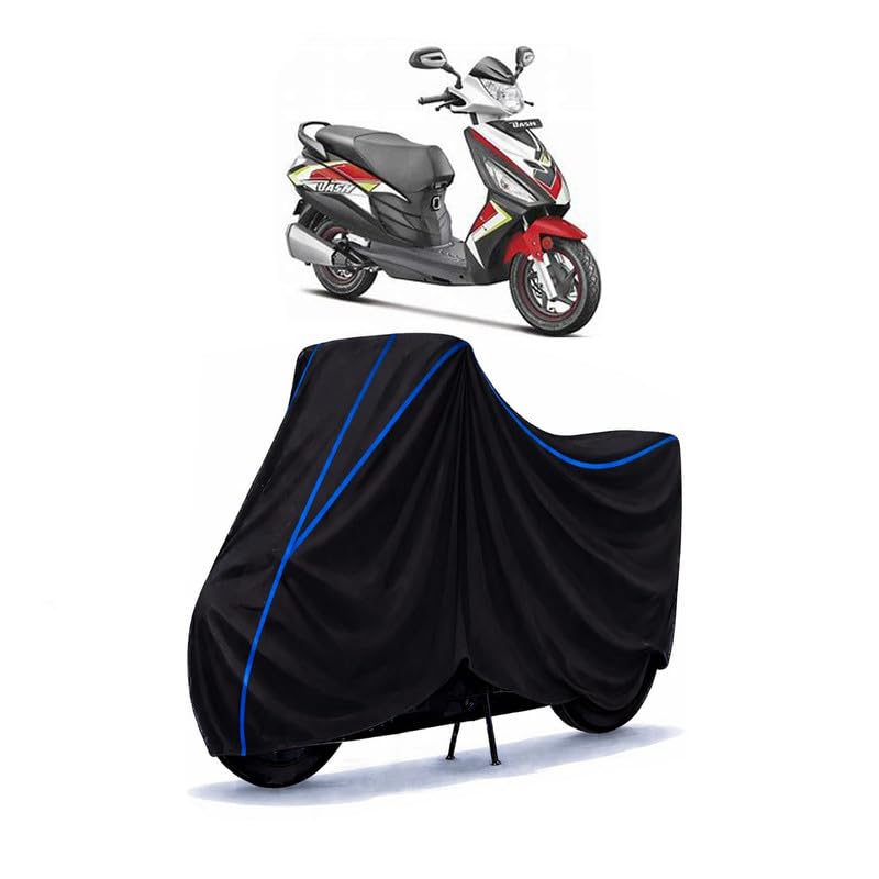 Image of Scooty Cover Water Resistant for Dash | Universal Scooter & Bike Cover | Heavy Duty UV Protection | Dust, Rain & Scratch Protection | Elastic Fit All Weather Indoor Outdoor | Black with Blue Piping