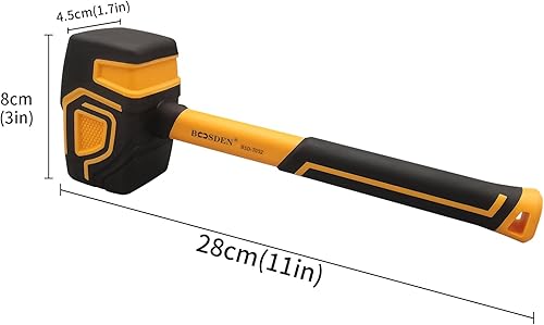 Miniatura 8 de BOOSDEN Mazo de goma, martillo de mazo de goma de 20 onzas, martillo de goma con gancho, martillo de mazo con cabeza sólida y mango de agarre