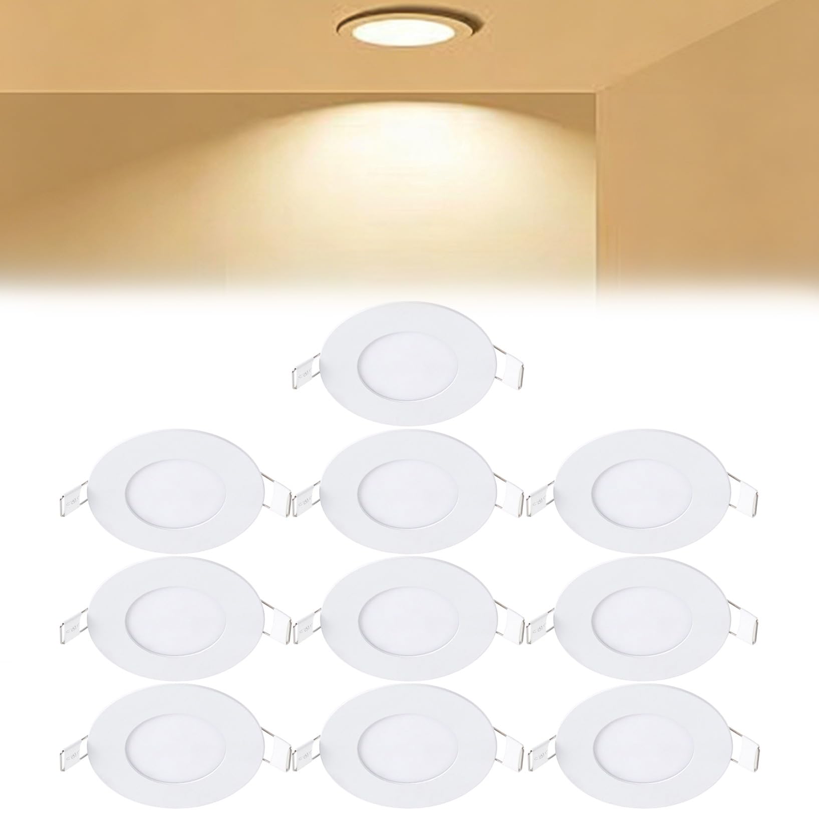 VOGHMOLD 3W Ultra Slim LED Downlight 3 inch, 3000K Recessed Ceiling Light, Cut Φ70-75mm, AC85-265V Flush Mount Spotlights Aluminum Round Panel Lights for Office Hallway, 10 Pack