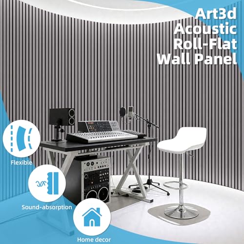 Image of Art3d Roll-Flat Design Acoustic Wood Slat Wall Panel, 2-Pack, Grey Oak
