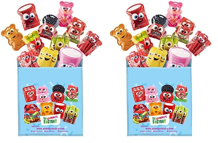 Gommy's Factory Surtido De Gominolas Bolsas - Chuches De Varios Sabores y Distintos Tipos: Moras, Ladrillos, Regaliz, Palotes, Ositos, Mini Lenguas, Mexcla De Frutas, 15 Unidades (Paquete de 2)