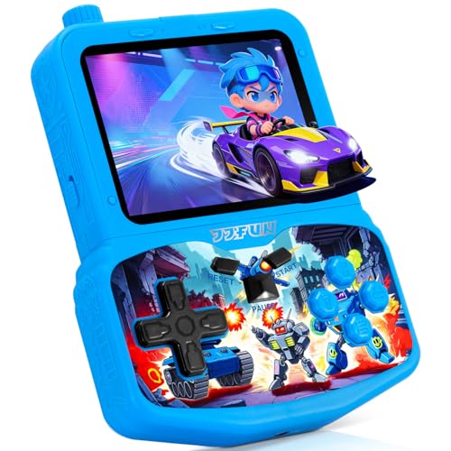 Handheld Game Console for Kids, Preloaded 220 Retro Games, 3.5'' HD IPS Screen Brightness Adjustable, Rechargeable, One-Touch Mute, Best Birthday Gift Toys for Boys Girls 4 5 6 7 8-Blue-Robot-Themed